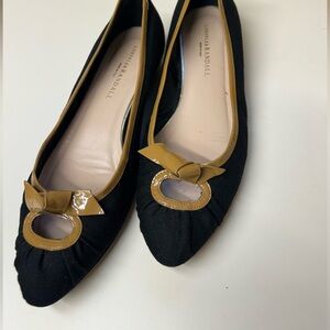 Loeffler Randall Black and Tan Ballet Flats with Bow Accent